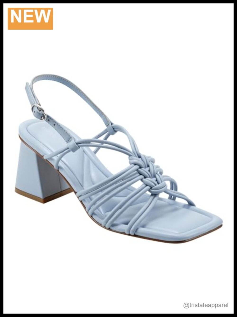 Faux Leather Strappy Block Heel Sandals Square Toe Slingback